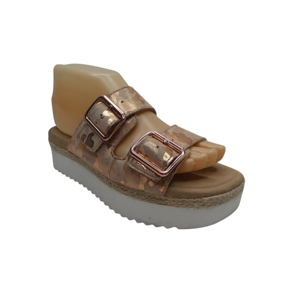 Clarks Lana Beach Sandals Women 7 Rose Gold Metallic Camo‎ Platform Wedge Buckle